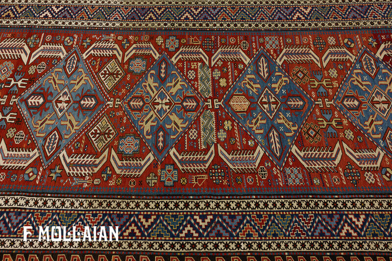 Kilim Sumak Antico Caucasico a fondo Rosso n°:83489748